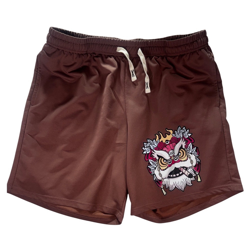 BiG MiLL Mens Brown Foo‎ Dog Graphic Athletic Shorts 2XL Streetwear Gym